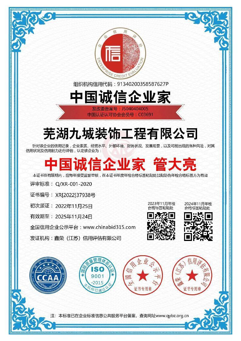 AAA級信用等級證書